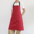 Tablier de cuisine étanche avec poches, sangle de cou réglable, tablier de travail rouge. - Bordeaux