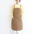 Brown thickened canvas work apron with shoulder straps and multi pockets for kitchen. - Khaki