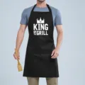 Adjustable neck bib apron with humorous letter print front pocket for cooking baking kitchen. - Black King Gold Print