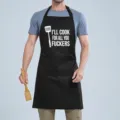 Adjustable black kitchen cooking apron with funny text pocket for men women cooking baking - FUCKER Black