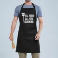 black kitchen apron with funny cooking quote, adjustable neck strap and front pockets - COOKING Black