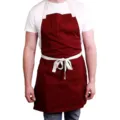 Tablier de cuisine bordeaux en toile avec bretelles blanches et poches pratiques pour travail. - Rouge