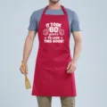 Red cotton neck hanging apron with funny 60th birthday letter print for kitchen cooking. - Red 60