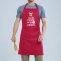 Red kitchen apron for cooking with funny text, adjustable neck strap and front pocket. - Red GOOD Letters