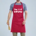Red cotton kitchen apron with funny white letter print, adjustable neck strap and pockets. - THE Red
