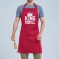 Red kitchen cooking apron with fun crown graphic, adjustable neck strap and front pockets. - Red King
