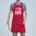 Red kitchen apron with creative letter print, adjustable neck strap and front pocket. - FORKES Red
