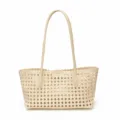 Beige hol geweven tote tas voor dames, grote casual schoudertas voor dagelijks gebruik. - Broken Wit