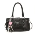 Sac à bandoulière rétro noir pour femme sac à main en cuir PU avec boucle métallique et cœur. - Avec Pendentif / Noir