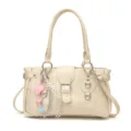 Sac à main vintage pour femme en cuir PU sac bandoulière élégant avec charm mignon. - Avec Pendentif / Blanc