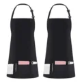 Black polyester kitchen cooking apron with adjustable neck strap and front pockets for daily work. - Uniform Fabric Halter Neck Apron - Black