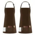 Polyester adjustable neck hanging kitchen cooking apron with multiple front utility pockets pair - Coffee Halter Neck Uniform Cloth