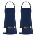 Dark blue polyester cooking apron with adjustable neck strap and front pockets for kitchen work. - Wine Red Halter Neck Uniform Cloth
