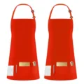 Red polyester kitchen cooking apron with adjustable neck strap and front storage tool pockets. - Rose Red Halter Neck Uniform Cloth