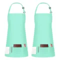 Grembiule da cucina verde menta con cinturino da collo regolabile e tasche pratiche - Grembiule a lupetto in tessuto per divise celeste