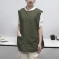 Dark green vest apron for kitchen and cooking, waterproof and oilproof workwear with pockets. - Army Green