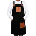 Schwarze und braune PU-Leder Kontrast Schürze, langlebige Arbeitsschürze für Küche und Grill. - Wildleder Schwarz mit braunem PU