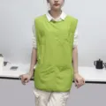 Green vest apron with multiple pockets, sleeveless waterproof cooking workwear for kitchen. - Fruit Green