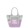Borsa a mano trasparente in rete viola con manici verdi, borsa casual di grande capacita. - Viola