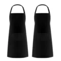 Détail tablier de cuisine noir, sangle de cou réglable, deux poches avant pour cuisson et café. - Noir