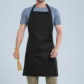 Delantal de cocina negro impermeable de color liso con bolsillo para hornear y restaurante. - Negro, cuello halter ajustable F008