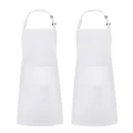 White kitchen apron with pocket and adjustable neck strap, ideal for daily cooking and BBQ. - White