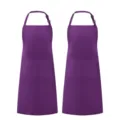 Purple kitchen apron with halter neck and front pockets, ideal for cooking, cafe and work. - Purple