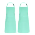 Mint green kitchen apron with front pocket and adjustable neck strap for cooking cafe use. - Light Blue