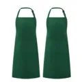 Green kitchen work apron with adjustable neck strap and front pockets for cooking and baking. - Dark Green