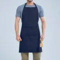 Grembiule da cucina unito impermeabile, variante blu scuro con tasche frontali per cuocere. - Blu scuro halter F008