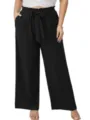 Pantaloni lunghi donna vita alta gamba larga con cintura, stile elegante e casual. - Taglia S / Pantaloni e gonne / Nero