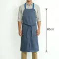 Delantal largo azul de cocina para trabajo, delantal de chef unisex con bolsillos y lazos. - Estilo Corto / Gris Azulado