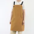 Canvas work apron for women, kitchen cooking and restaurant service uniform with pockets. - Earthy Yellow