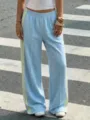 Women's high-waisted casual track pants with side stripes, Y2K retro loose trousers for daily wear. - Light Blue and Yellow Stripes