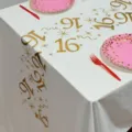 Chemin de table en tulle blanc avec imprimé dorés 16 pour fête d'anniversaire et événements. - 28*275cm / 16ème Anniversaire Or