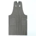 Japanese style cotton linen apron with cross back straps and dual pockets for kitchen cooking. - Gray Striped
