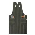 Dark green striped cotton linen kitchen apron with cross back and handy pockets for cooking. - Dark Gray Stripes