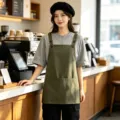 Wasserdichte Küchenschürze für Café und Restaurant, Unisex Arbeitsschürze mit Taschen. - Armeegrün