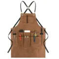 Heavy duty canvas tool apron with multi pockets, cross back straps for woodworking gardening workshop - Thick Canvas / Camel
