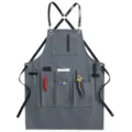 Heavy duty canvas tool apron with multi pockets, cross back leather straps for woodworking. - Thick Canvas / Gray