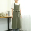 Dark green cotton linen cross back apron with pockets, ideal for cafe, kitchen, and floral work. - Matcha Green