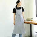 Japanese style blue white striped apron cross back kitchen cooking floral shop cafe work - Striped