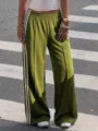 Green wide leg track pants with white side stripes, Y2K retro high waist casual trousers. - S / Grass Green & Apricot Stripes
