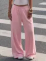 Y2K vintage elastic high waist draped casual trousers with white side stripes for women. - S / Pink & White Stripes