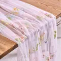 European style pink mesh table runner with delicate floral embroidery for party decor. - 75x180cm / Pink Floral and Butterfly Embroidery