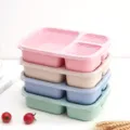 Wheat straw bento box stacked multi-compartment lunch container food grade portable container - 3 Compartment No Logo / Nordic Blue
