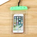 Transparent waterproof phone case pouch dry bag with secure lanyard for beach swimming and diving - Green