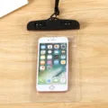 Transparent mobile phone waterproof case, beach swimming diving dry bag with adjustable lanyard. - Black