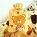 Cute plush hot water bag with lovely bear design, soft winter hand warmer for cozy home use. - Khaki Bear
