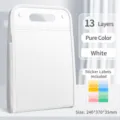 White 13-layer accordion file folder, A4 document and test paper organizer bag. - Cream White